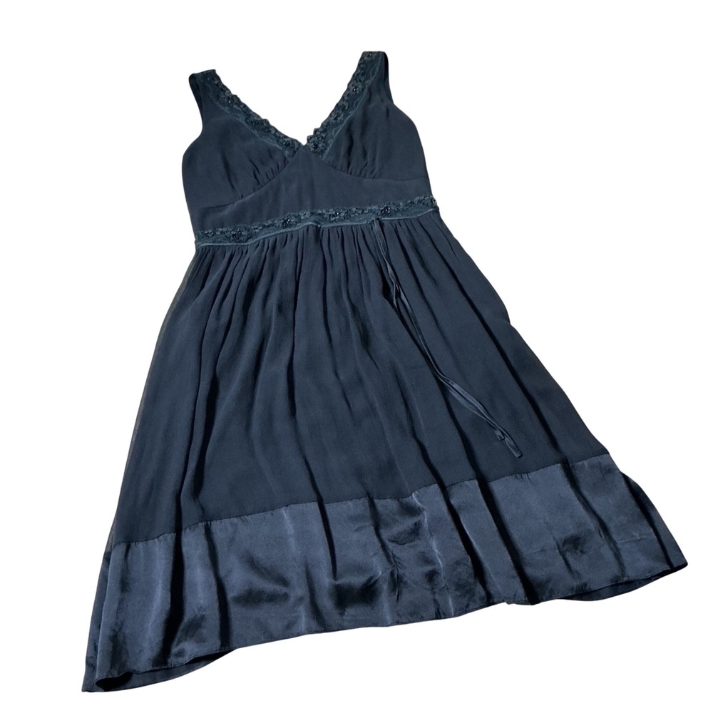 Jonathan Martin Silk Beaded Cocktail Dress Women 10P Black Empire Waist 2C53001